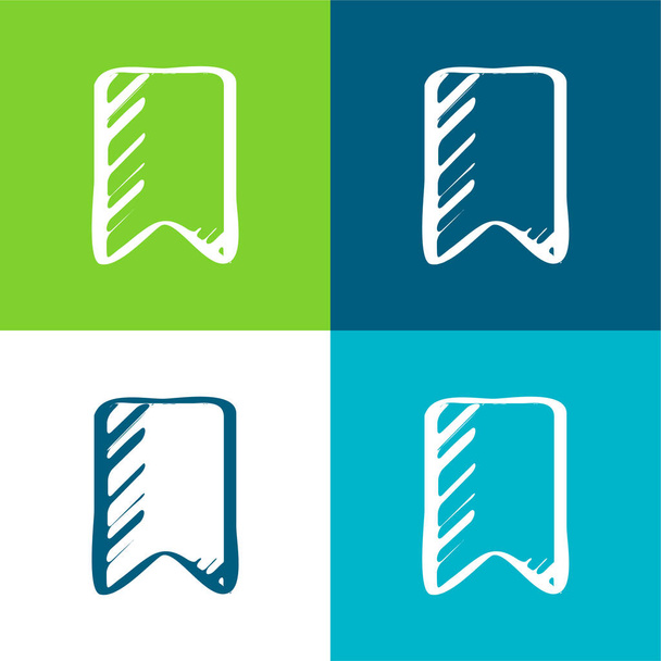 Bookmark Sketched Symbol Outline Flat four color minimal icon set - Vector, Image