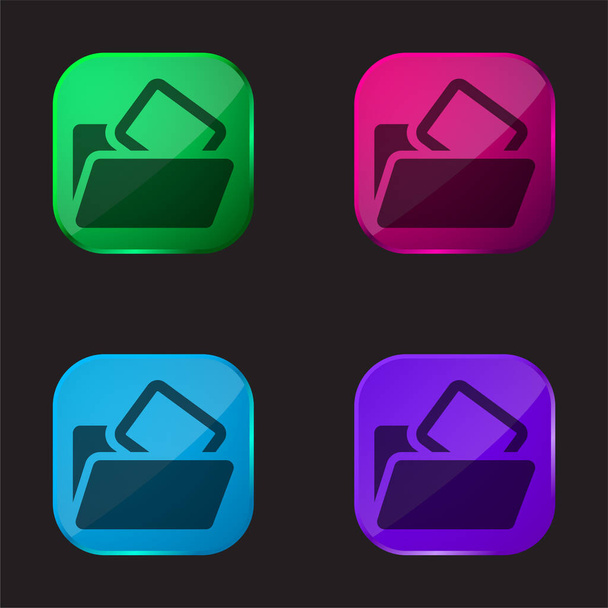 Κενό φάκελο τέσσερις εικονίδιο κουμπί γυαλί χρώμα - Διάνυσμα, εικόνα