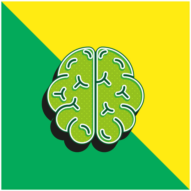 Cerebro verde y amarillo moderno 3d vector icono logo - Vector, Imagen