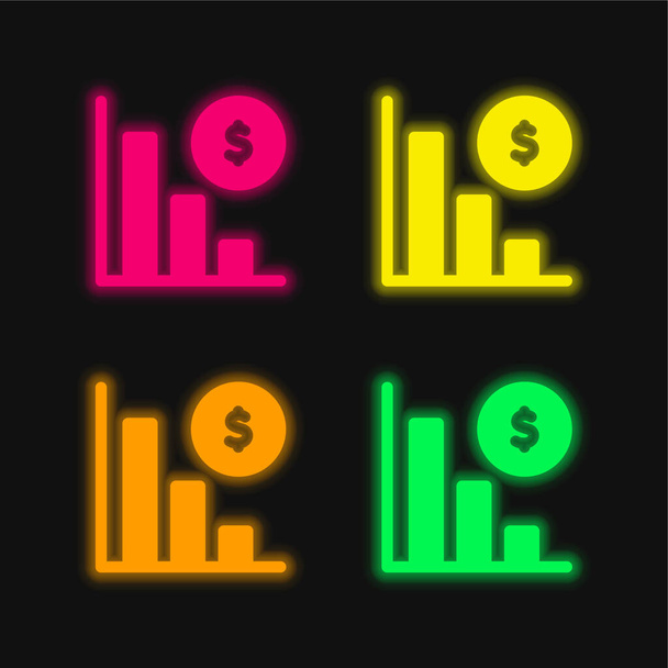 Bancarrota de cuatro colores brillante icono del vector de neón - Vector, Imagen
