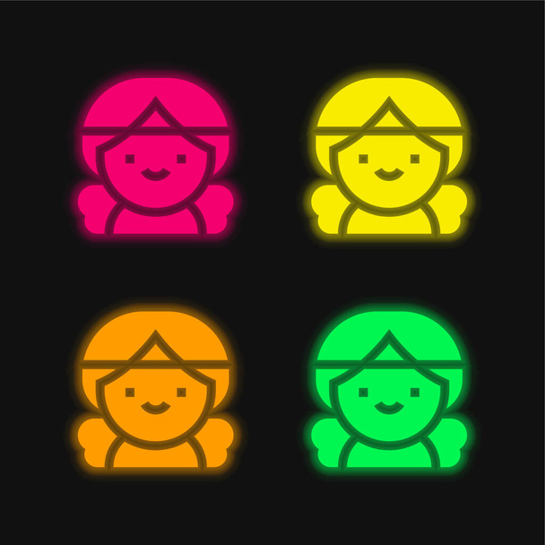 Ange quatre couleurs brillant icône vectorielle néon - Vecteur, image