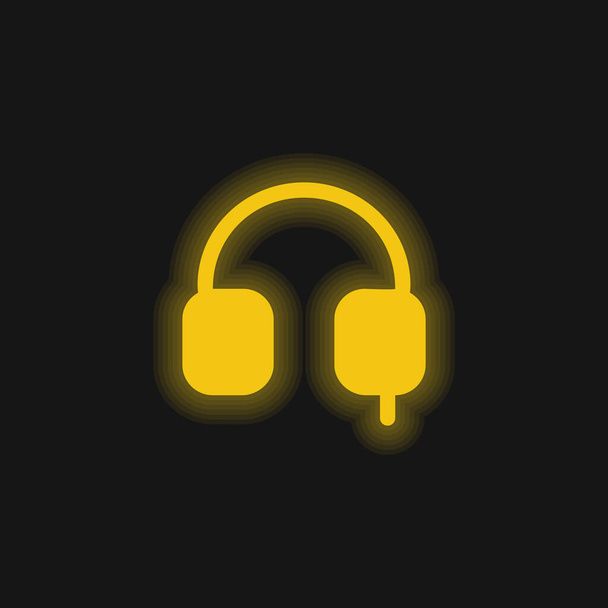 Auriculares Símbolo de herramienta sólida amarillo brillante icono de neón - Vector, Imagen