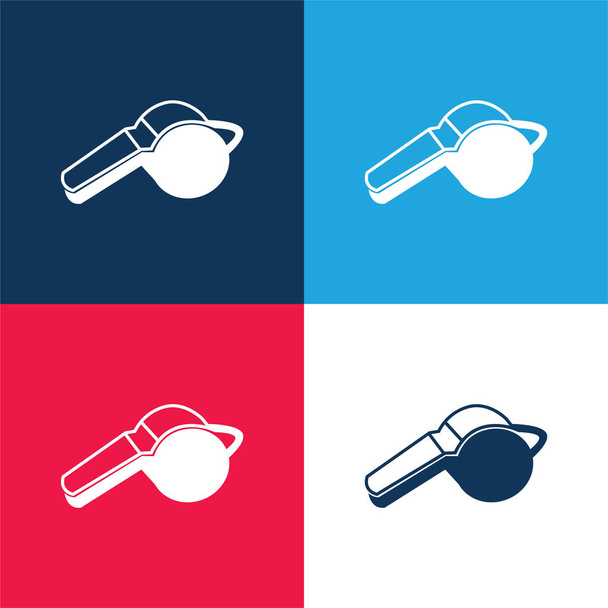 Černá a bílá píšťalka varianta modrá a červená čtyři barvy minimální ikona sada - Vektor, obrázek