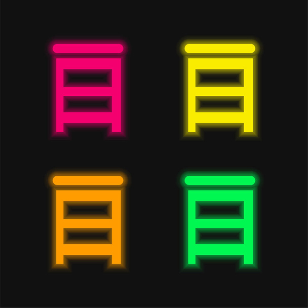 Σκαλοπάτια Υπνοδωματίου Εργαλείο τεσσάρων χρωμάτων λαμπερό εικονίδιο διάνυσμα νέον - Διάνυσμα, εικόνα