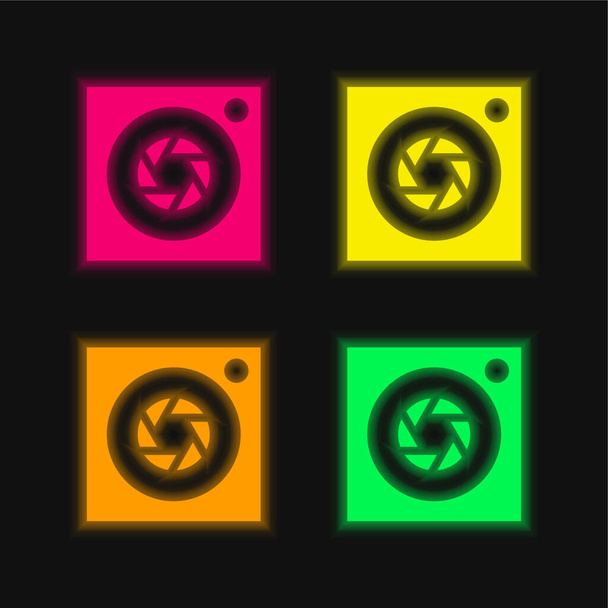 Aperture vier kleuren gloeiende neon vector icoon - Vector, afbeelding