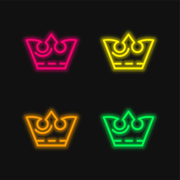 Kroon vier kleuren gloeiende neon vector pictogram - Vector, afbeelding