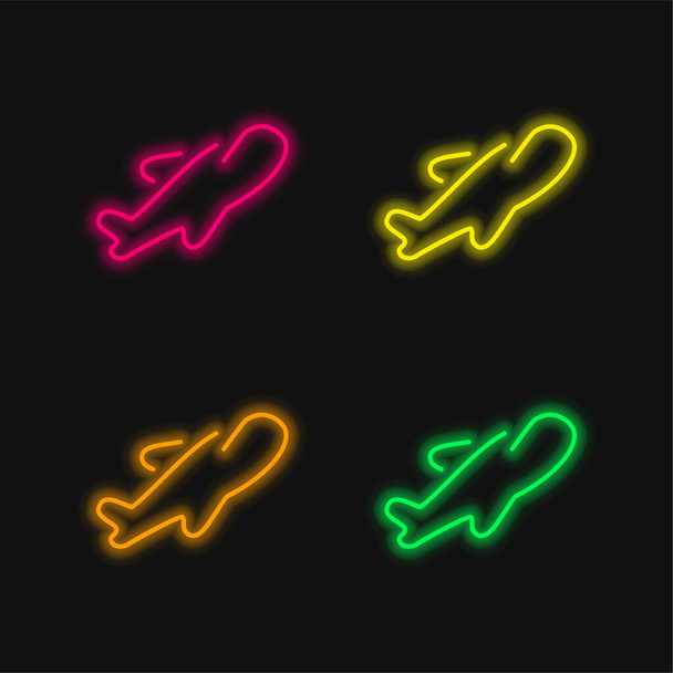 аэроплан ультратонкие очертания четыре цвета светящийся неоновый вектор значок - Вектор,изображение