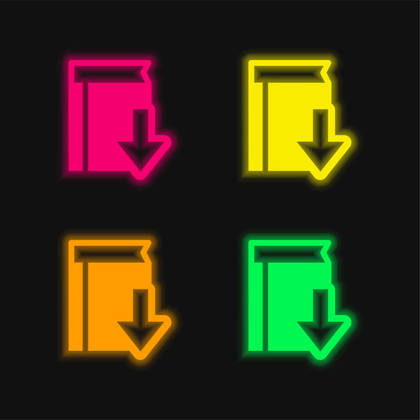 Book Download Interface Symbol four color glowing neon vector icon - Vector, Image