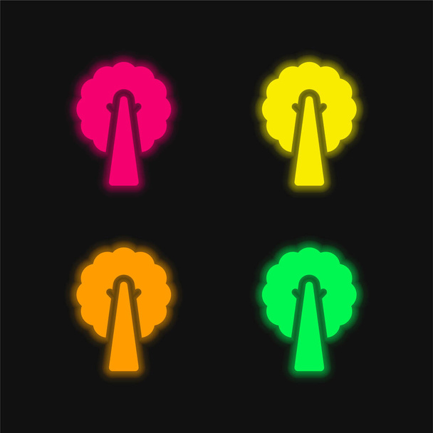 Черный ясень 4 цвета светящийся неоновый вектор значок - Вектор,изображение