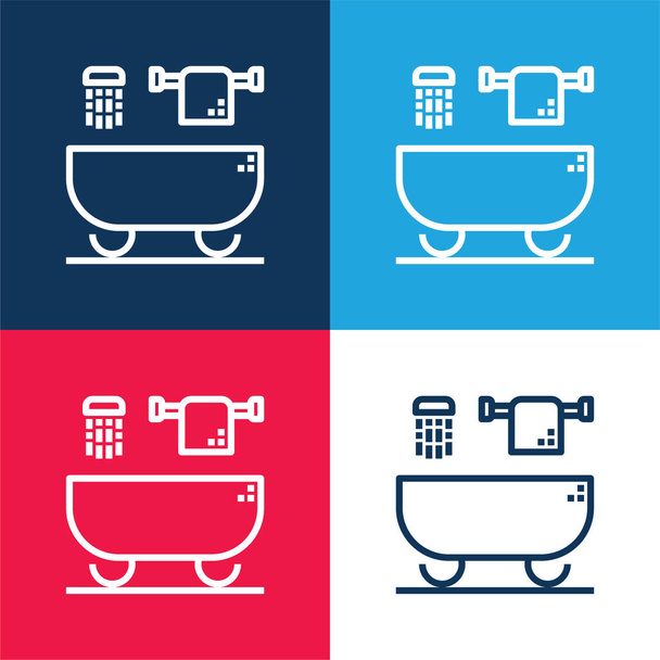 Bathtub blue and red four color minimal icon set - Vector, Image