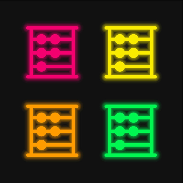 Abacus vier Farben leuchtenden Neon-Vektor-Symbol - Vektor, Bild