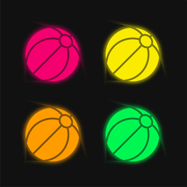 Beach Ball vier Farben leuchtenden Neon-Vektor-Symbol - Vektor, Bild