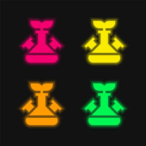 Biotecnologia quattro colori incandescente icona vettoriale al neon - Vettoriali, immagini
