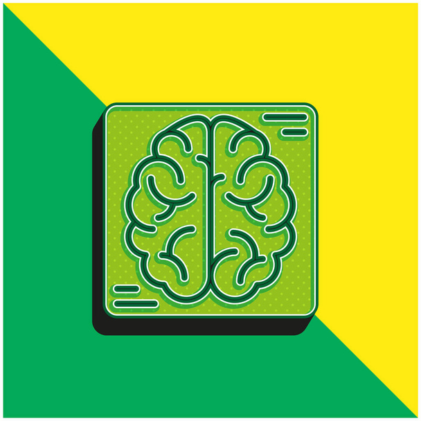 Cerebro verde y amarillo moderno 3d vector icono logo - Vector, imagen