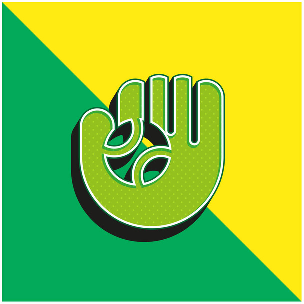 Baseballhandschuh Grünes und gelbes modernes 3D-Vektor-Symbol-Logo - Vektor, Bild
