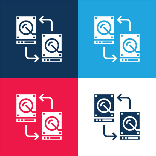 Copia de seguridad azul y rojo conjunto de iconos mínimo de cuatro colores - Vector, imagen