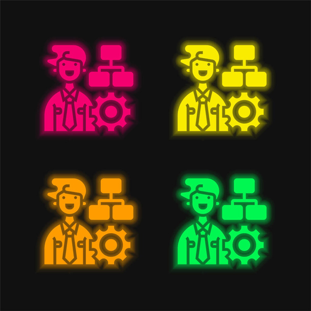 Administración de cuatro colores brillante icono de vectores de neón - Vector, Imagen