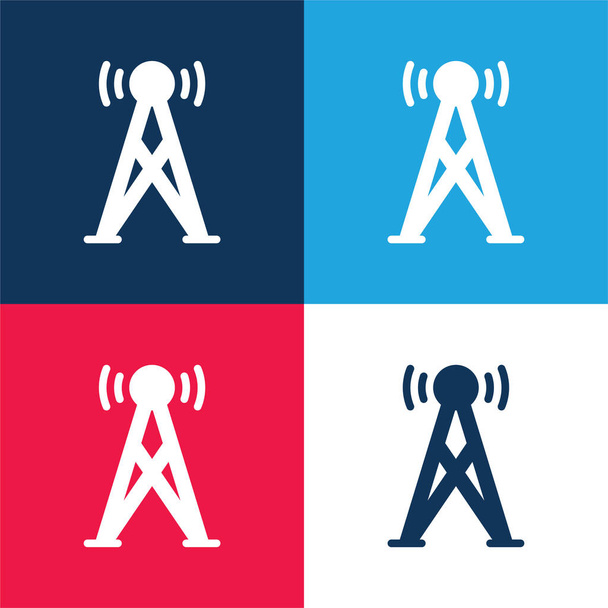 Antenne blau und rot vier Farben minimales Symbol-Set - Vektor, Bild