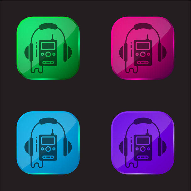 Audio Guide quattro colori icona pulsante di vetro - Vettoriali, immagini