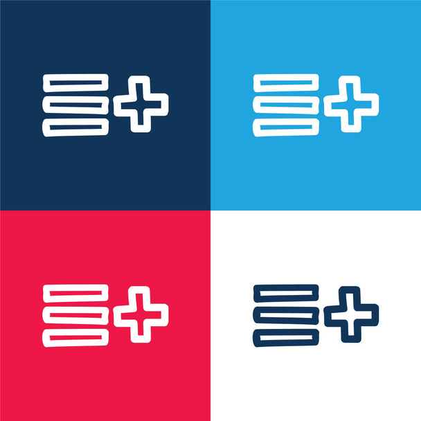 Adicionar à lista Símbolo de interface desenhado à mão azul e vermelho conjunto de ícones mínimos de quatro cores - Vetor, Imagem
