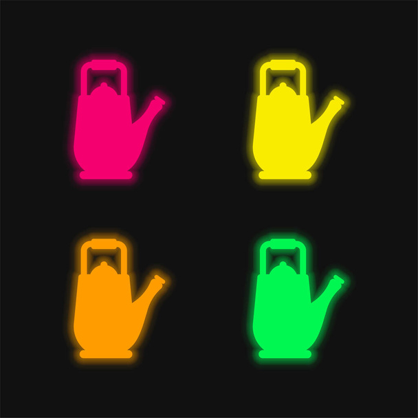 Nagy teáskanna négy színű izzó neon vektor ikon - Vektor, kép
