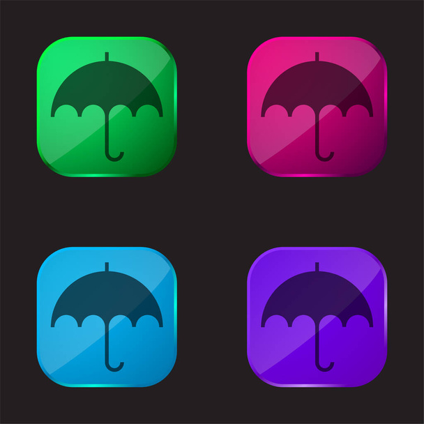 Black Umbrella four color glass button icon - Vector, Image