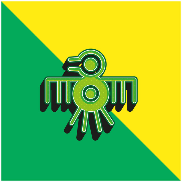 Bird Old Indian Design Of Thin Lines Green and yellow modern 3d vector icon - Вектор, зображення