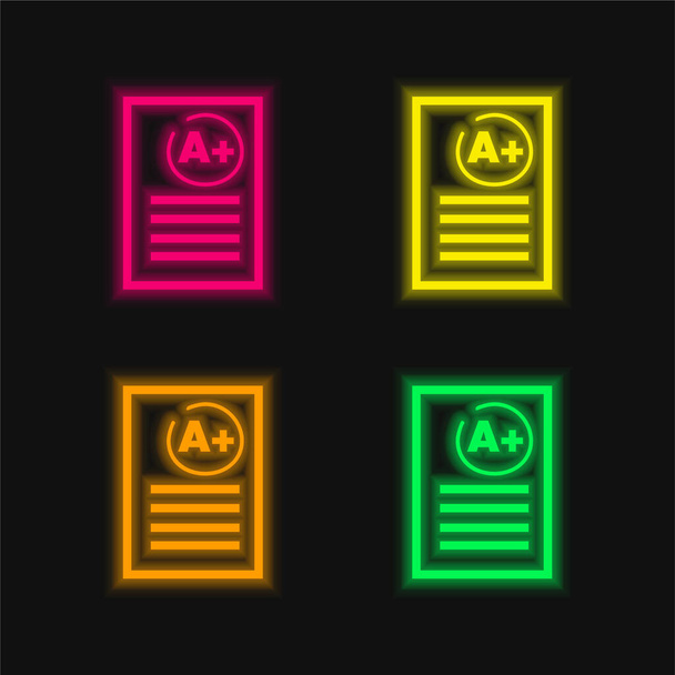 Najlepszy wynik testu cztery kolory świecące neon wektor ikona - Wektor, obraz