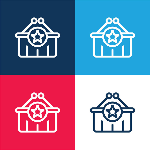 Cesta azul y rojo conjunto de iconos mínimo de cuatro colores - Vector, Imagen