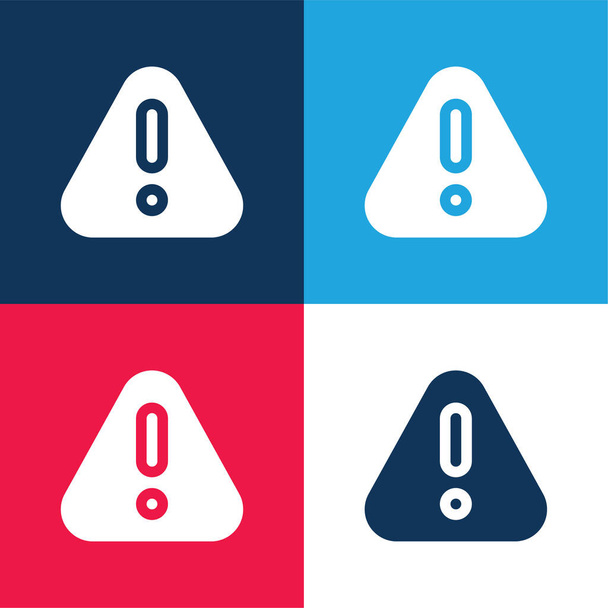 Pozor modrá a červená čtyři barvy minimální ikona nastavena - Vektor, obrázek