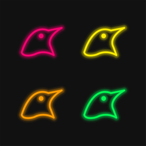 Bird Head Outline four color glowing neon vector icon - Vector, Image