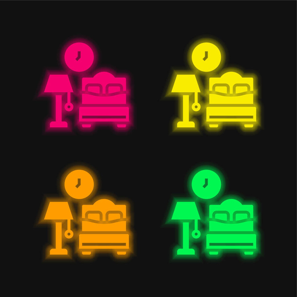 Accomodation four color glowing neon vector icon - Vector, Image