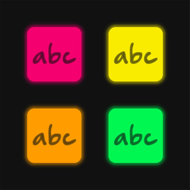 Σύμβολο γράμματα αλφάβητο σε στρογγυλεμένο τετράγωνο τέσσερις χρώμα λαμπερό νέον διάνυσμα εικονίδιο - Διάνυσμα, εικόνα