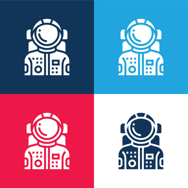 Csillaghajós kék és piros négy szín minimális ikon készlet - Vektor, kép
