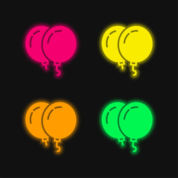 風船4色の輝くネオンベクトルアイコン - ベクター画像