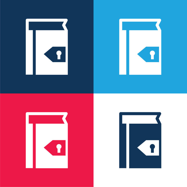 Book With Keyhole For Security niebieski i czerwony zestaw czterech kolorów minimalny zestaw ikon - Wektor, obraz