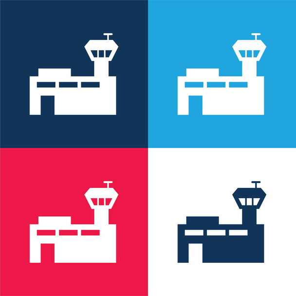 Airport blauw en rood vier kleuren minimale pictogram set - Vector, afbeelding