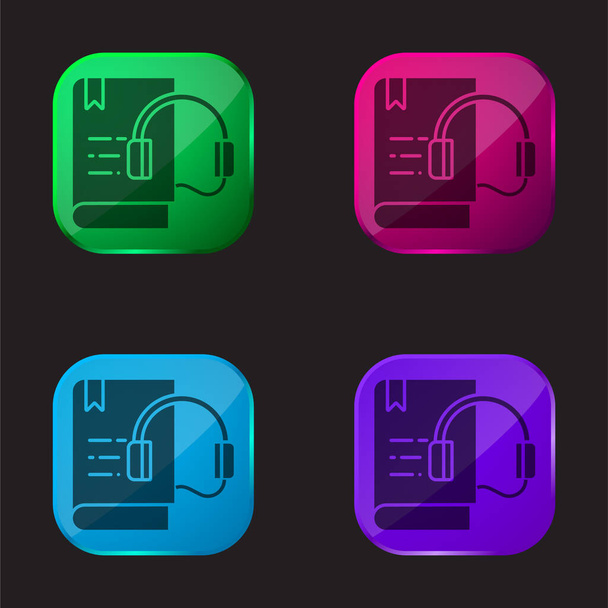 Audio Book quattro colori icona pulsante di vetro - Vettoriali, immagini