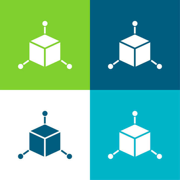 3D Cube Ensemble d'icônes minime plat quatre couleurs - Vecteur, image