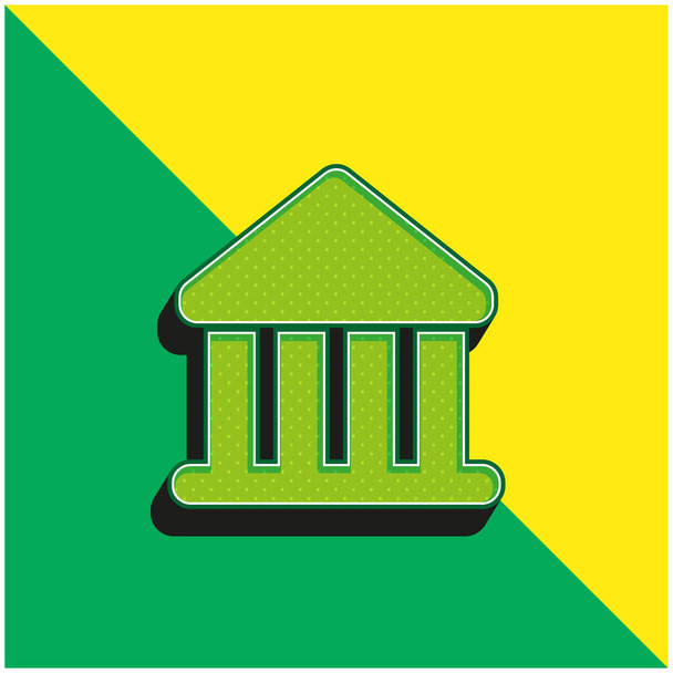 銀行の建物緑と黄色のモダンな3Dベクトルのアイコンのロゴ - ベクター画像
