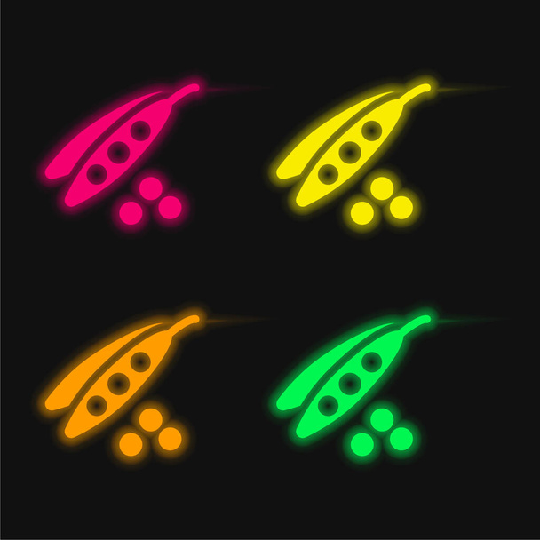 Bohnen Samen vier Farbe leuchtenden Neon-Vektor-Symbol - Vektor, Bild