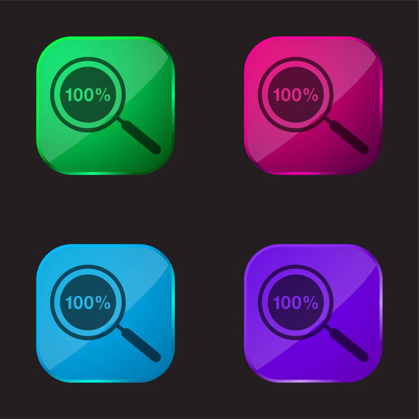 100% Powiększ Symbol cztery kolorowe szklane ikony przycisku - Wektor, obraz