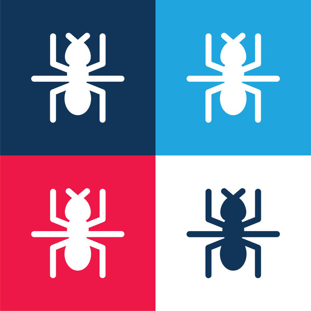 Ant blu e rosso quattro colori set di icone minime - Vettoriali, immagini