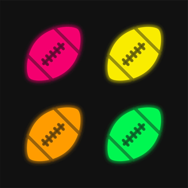 Amerikai futball négy színű izzó neon vektor ikon - Vektor, kép