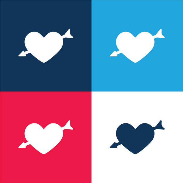 Nyíl és szív kék és piros négy szín minimális ikon készlet - Vektor, kép