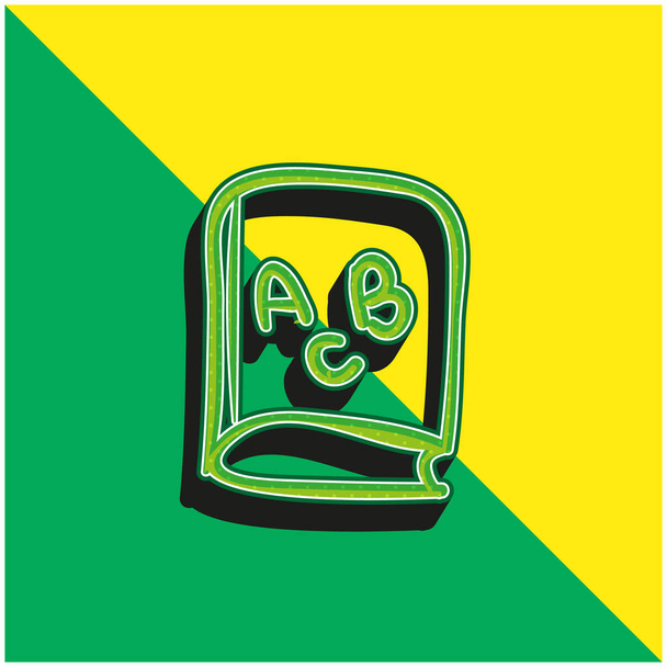 ABC Lehrbuch Handgezeichnetes Spielzeug Grünes und gelbes modernes 3D-Vektor-Symbol-Logo - Vektor, Bild
