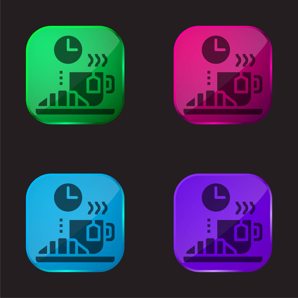 Briser quatre icône de bouton en verre de couleur - Vecteur, image