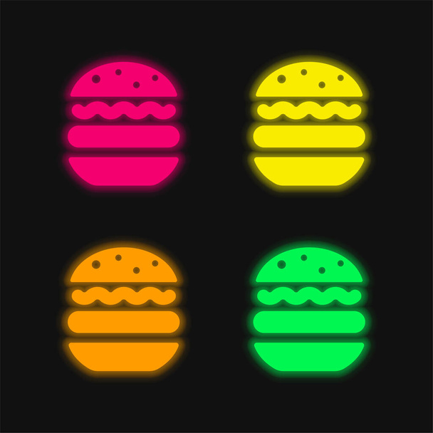 Großes Hamburger Vier-Farben-leuchtendes Neon-Vektor-Symbol - Vektor, Bild