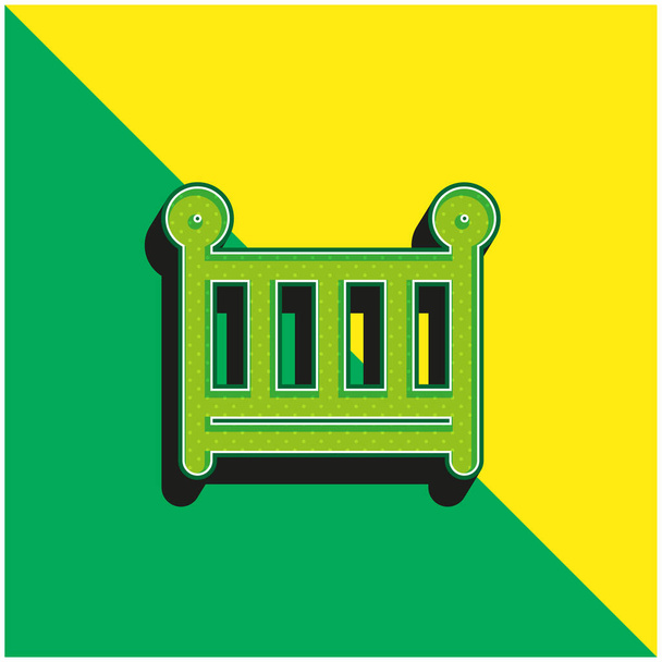 Baby Crib Πράσινο και κίτρινο σύγχρονο 3d διάνυσμα εικονίδιο λογότυπο - Διάνυσμα, εικόνα