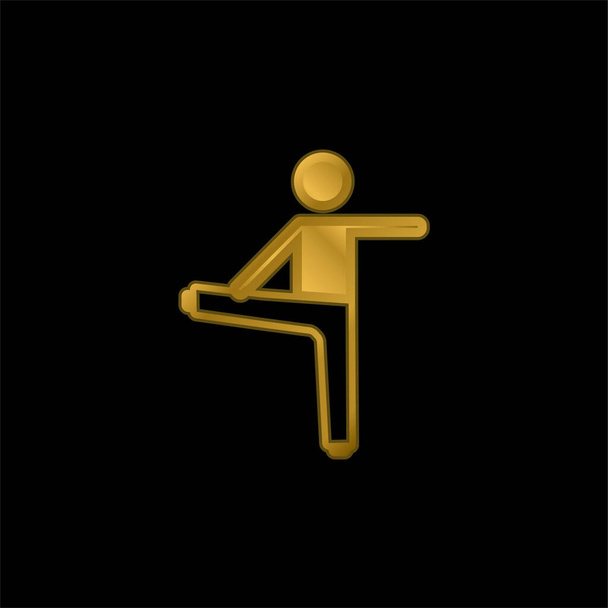 Boy Stretching Righ Leg And Left Arm vergulde metalen icoon of logo vector - Vector, afbeelding